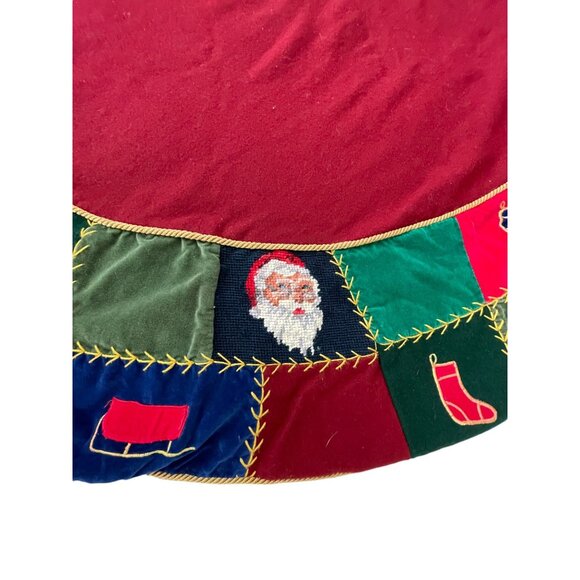 Vintage Patchwork Christmas Tree Skirt With Needlepoint, Applique & Embroidered - Picture 3 of 13